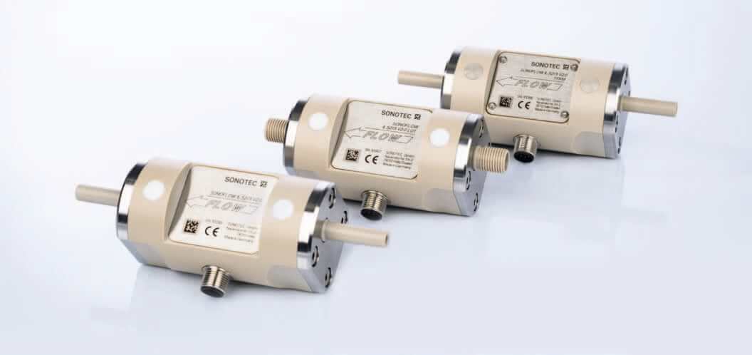 Picture of Sonotec in-line flow meters. 