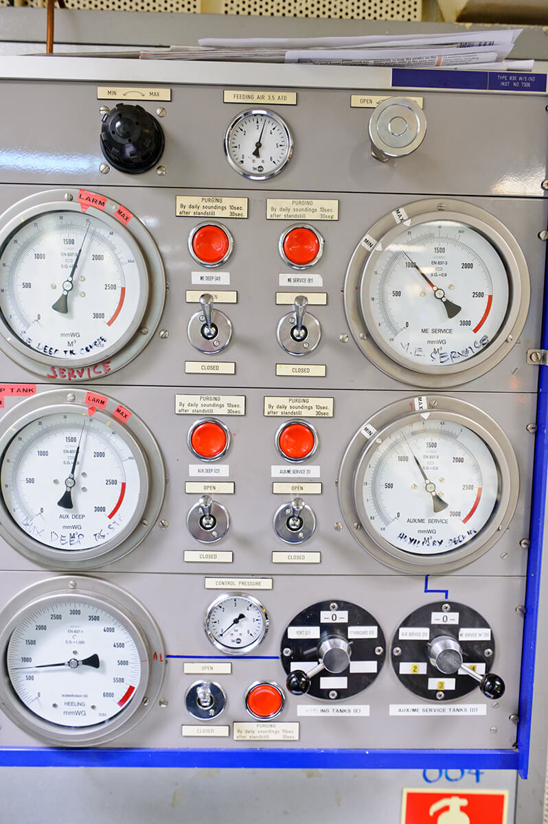 Photo of volumetric flow multi meter with dial indicators and controls.